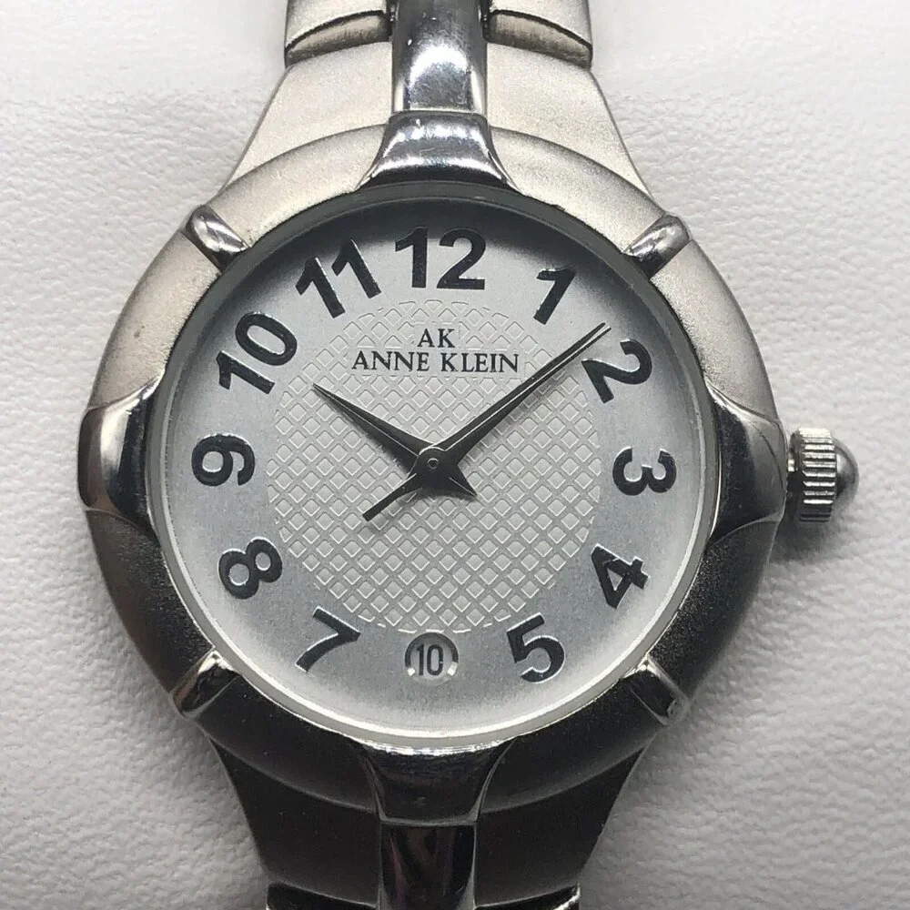 3/$30 Anne Klein Watch Women Silver Tone Round Dial 27MM Date Window New Battery